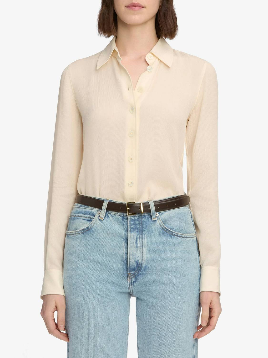 New Frame Textured Woven Button Shirt In Cream